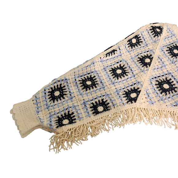 House of Harlow 1960 Blue and Cream Fringe Sweater - Picture 6 of 8